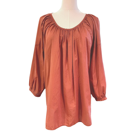 Everlane Sienna Brown Peasant Blouse Tie Back Neck Balloon Sleeves Size 12 - Picture 1 of 10